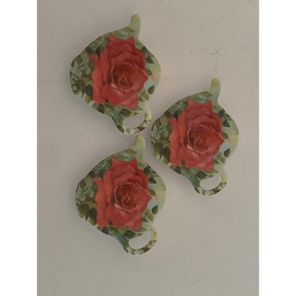 TEA BAG Holders Teapot Shape Floral RoseDesign Melamine Italy Lot of 7 - Picture 6 of 9